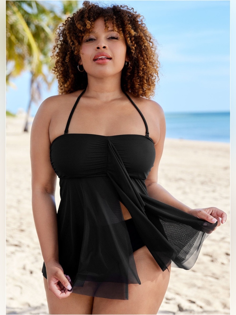 VENUS Lanai Bandeau Tankini Top - Black Beauty Black Halter Neck NWOT 16 🖤